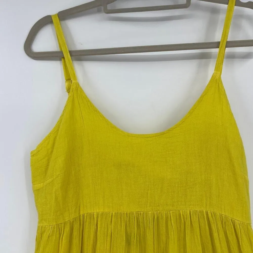 Zury Boho Babydoll Tiered Dress OS Gauzy Bright Yellow Festival Rave Midi Flowy Size undefined - Image 2