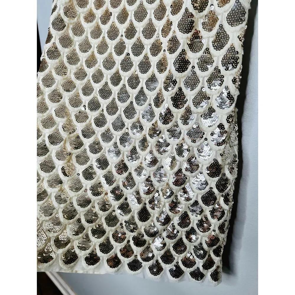 MILLY White Gold Silver Scallop Print Sequins Rhea Sleeveless Mini Dress Size 6 - Image 13