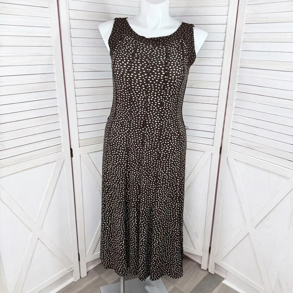 Perceptions Polka Dot‎ Panel A Line Midi Dress Sleeveless Brown White 12 - Image 5