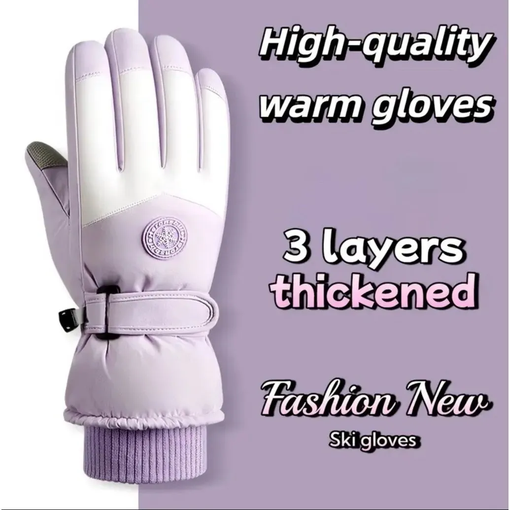 Winter Insulated Touchscreen Windproof Purple Ski Gloves OS Fleece Lined Women's - Image 5