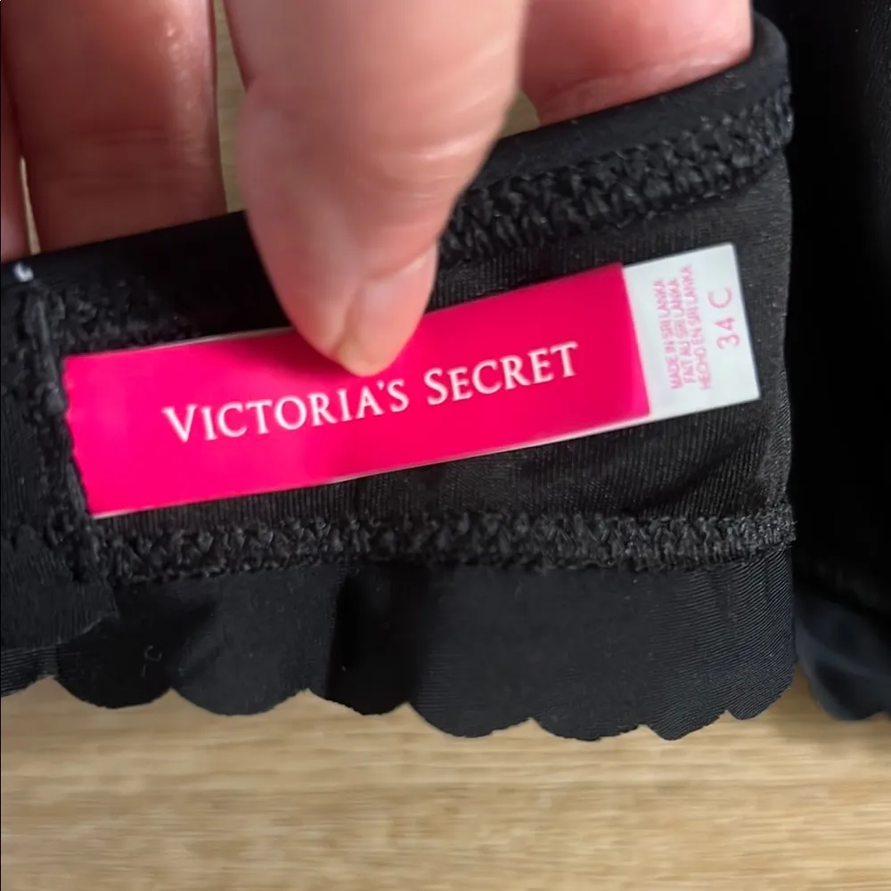 Victoria's Secret Bikini Swim Top Women's 34C Black Scallop Padded Underwire Tie - Image 4