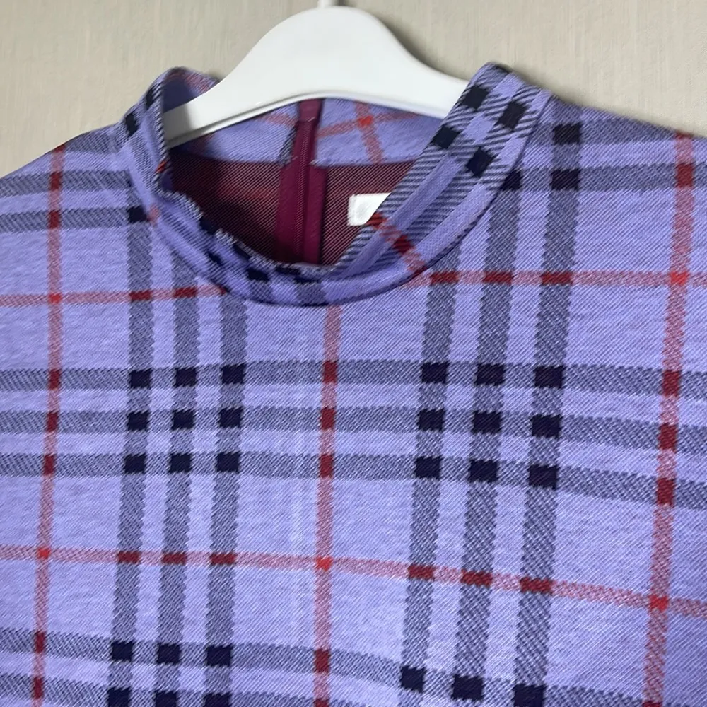 Tyler boe plaid mock neck sweater dress elbow patch large purple Black - Image 4