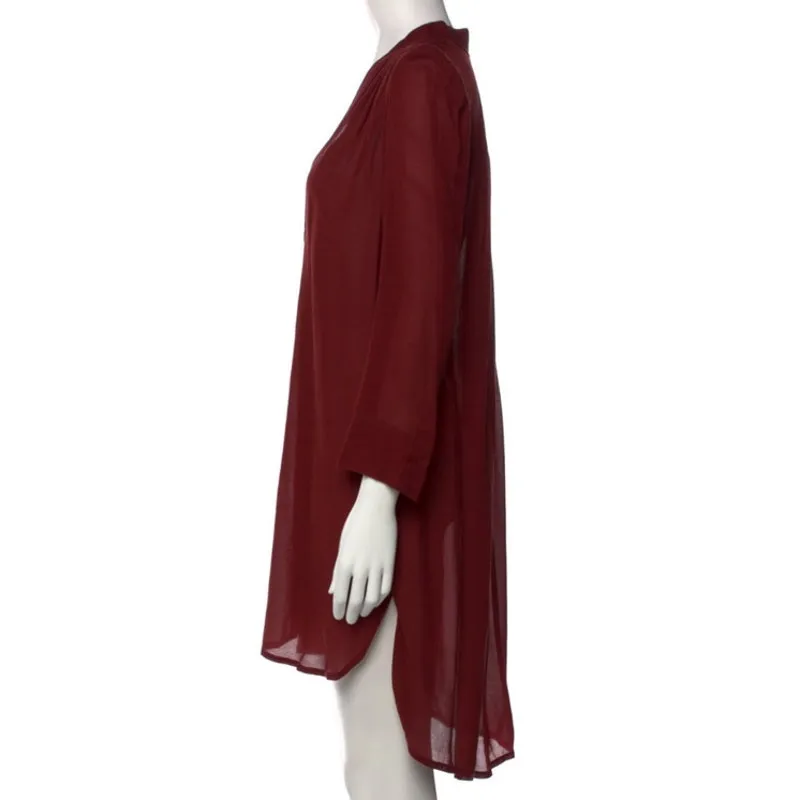 Isabel Marant Maroon Red Burgundy Long Sleeve V-Neck Split Hem Tunic Dress sz M - Image 2