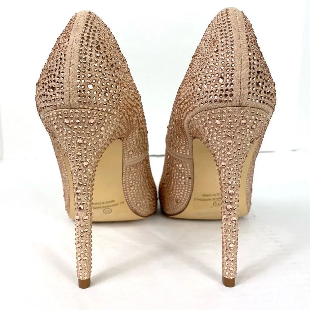 Nude Rose Gold Sparkly Rhinestone Stiletto Heel Pumps Size 7.5 - Image 4