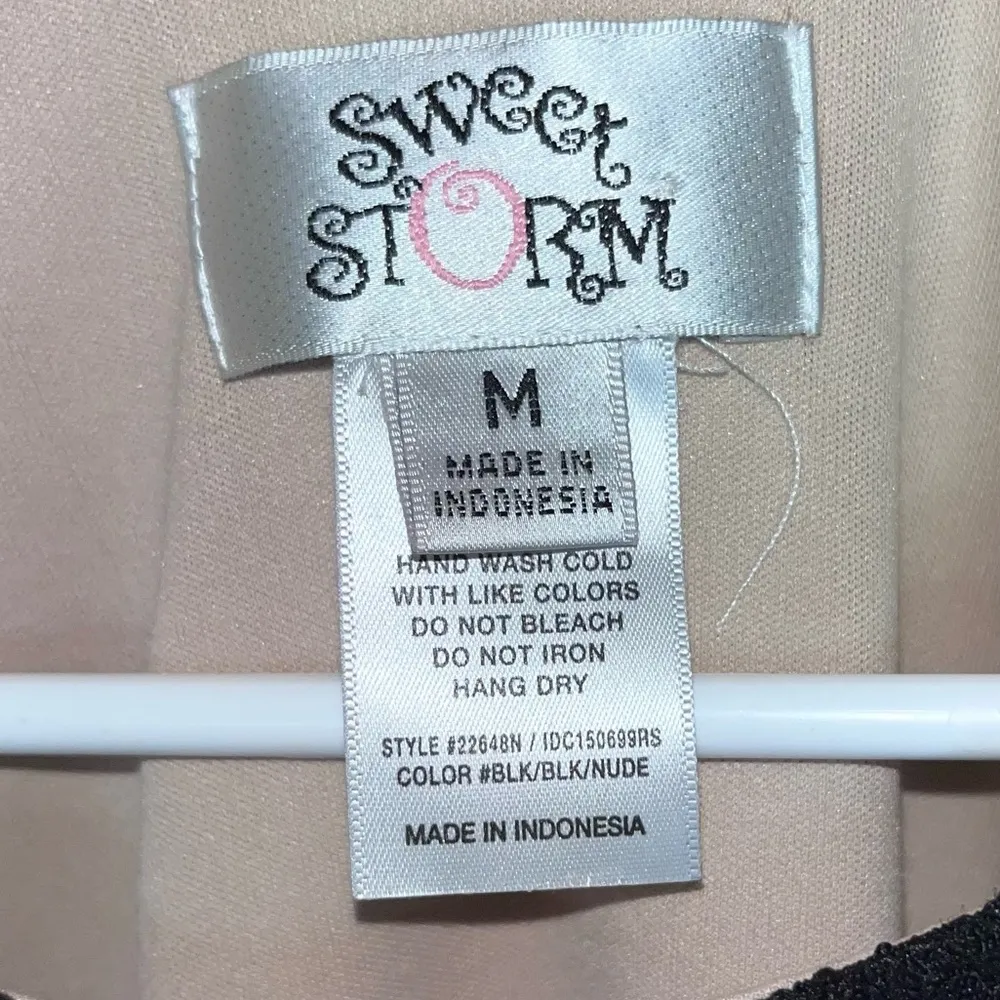 SWEET STORM Black Nude Mesh Lace Cutout Short A-Line Mini Dress Juniors Medium - Image 12