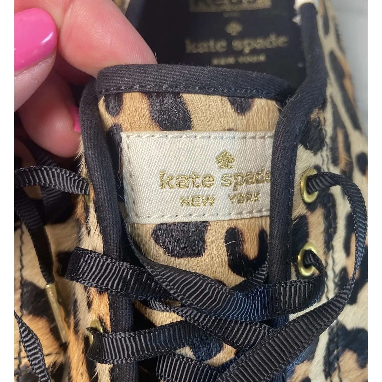 KEDS X KATE SPADE NEW YORK Kickstart Genuine Calf Hair Sneaker Cheetah Print 7.5 - Image 3