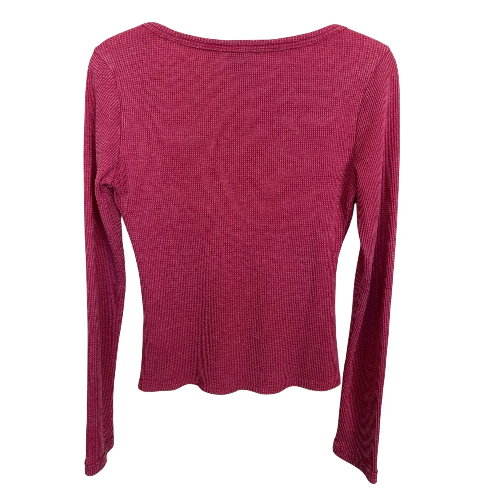 Anthropologie Pilcro Pink Notched Waffle Knit Long Sleeve Thermal Top Size XS - Image 3