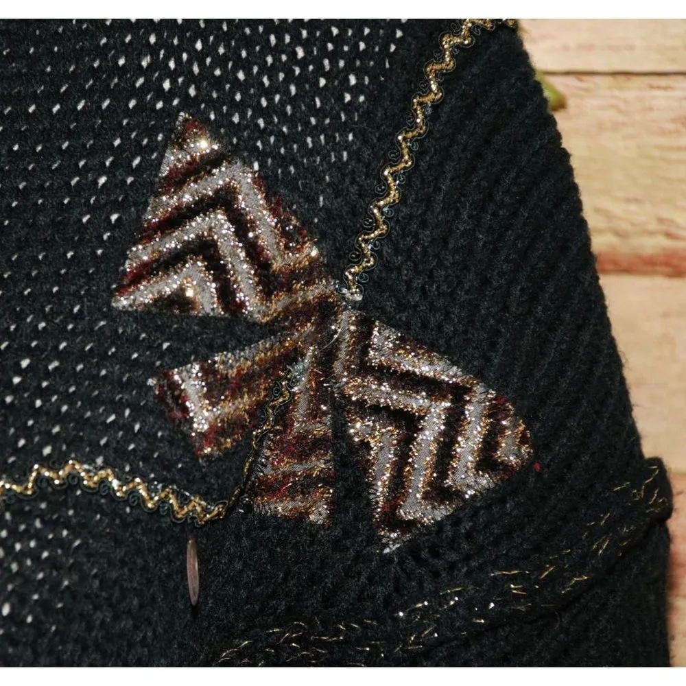 Vintage Extra Touch Black & Gold Knit Sweater Size 20W Dangle Coins Bows - Image 4