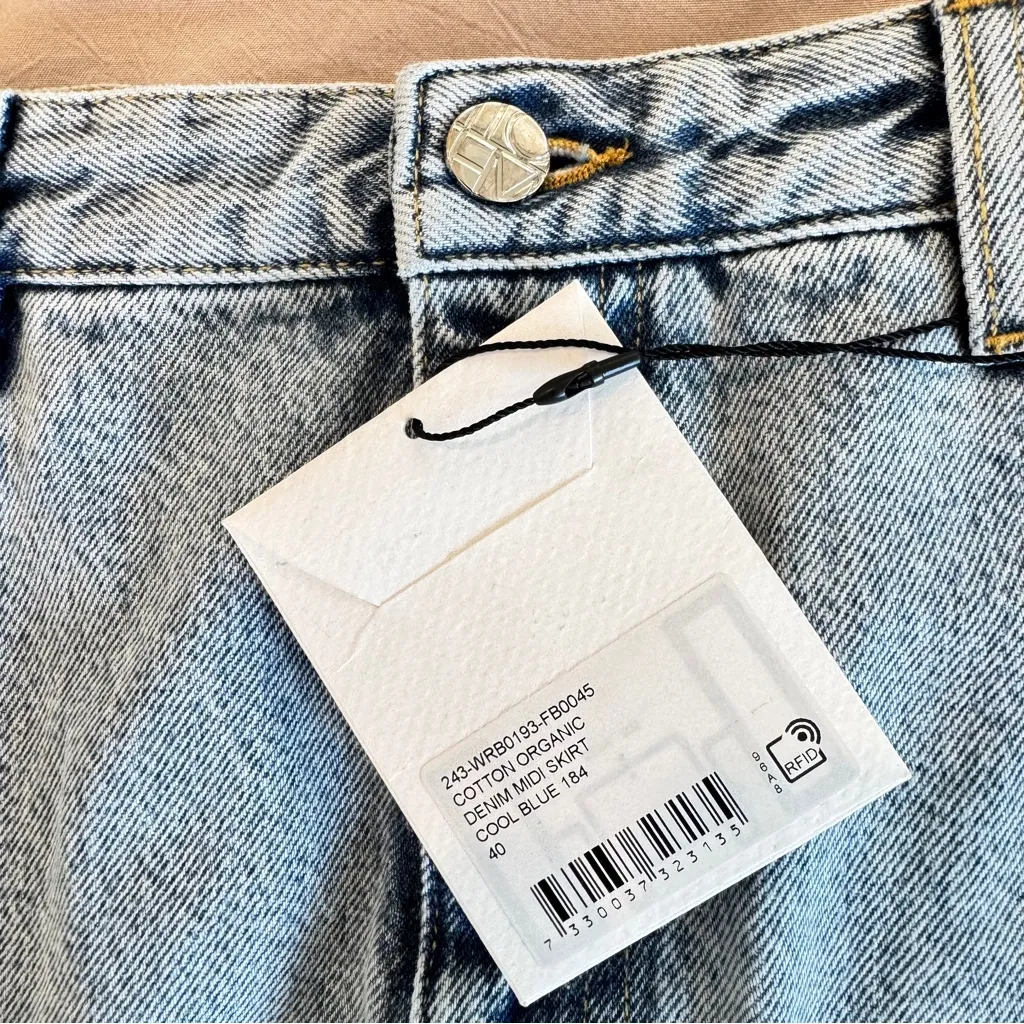 TOTEME Organic Cotton Denim Midi Skirt in Cool Blue, Size 40 / US 10 (L), NWT Blue Size L - Image 11