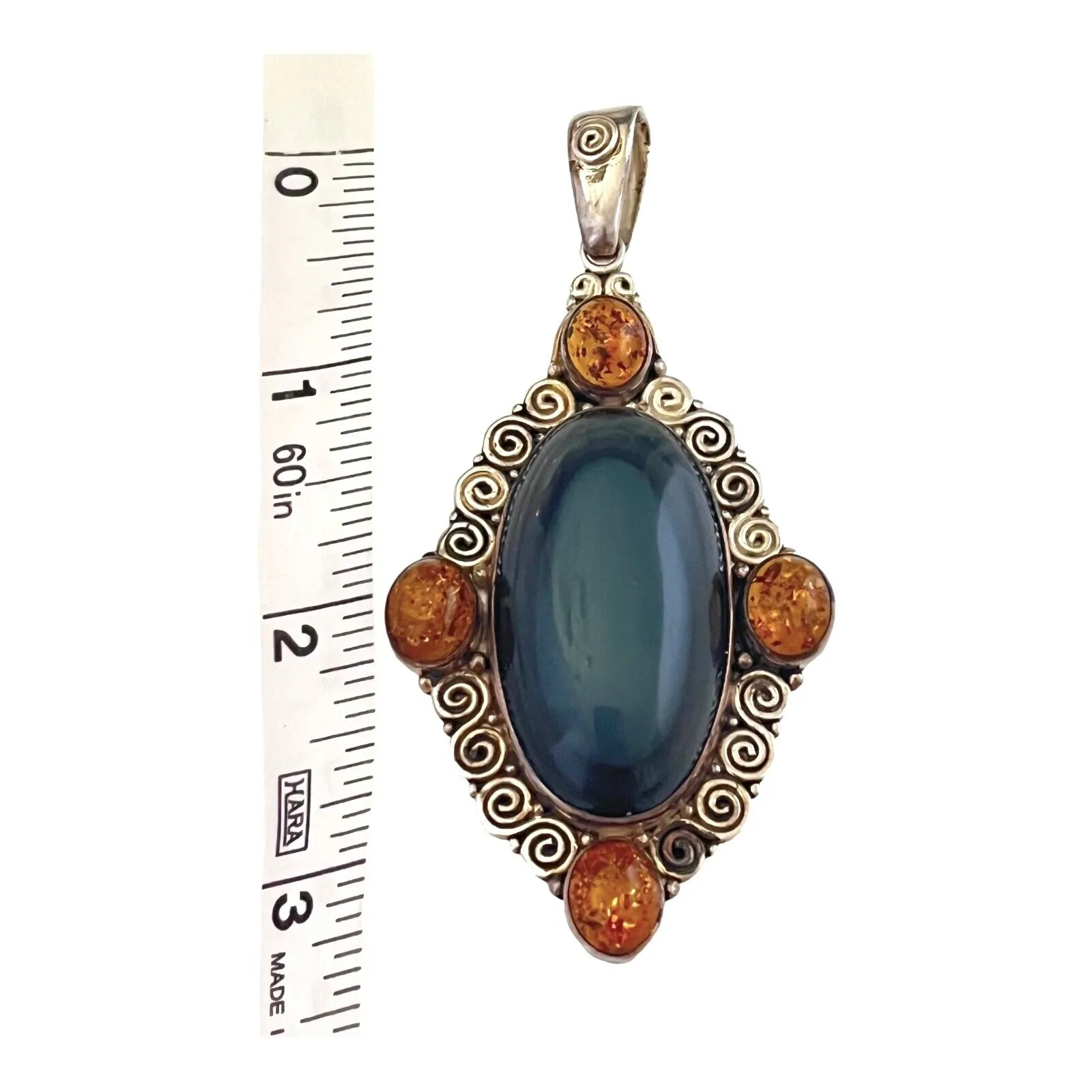 Sajen Pendant 3.5" Sterling Silver Black Eye Rainbow Obsidian Topaz Gemstone Vtg - Image 2
