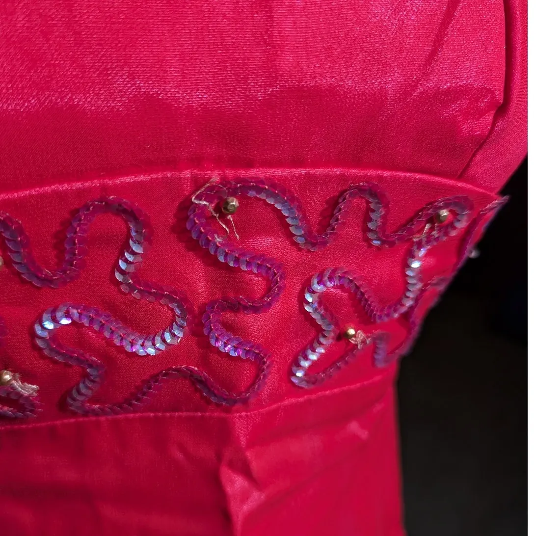 Vtg 1960s Red Chiffon Sequin Embellished Go Go Tiered Strappy Mini Dress Sz 2 4 - Image 3