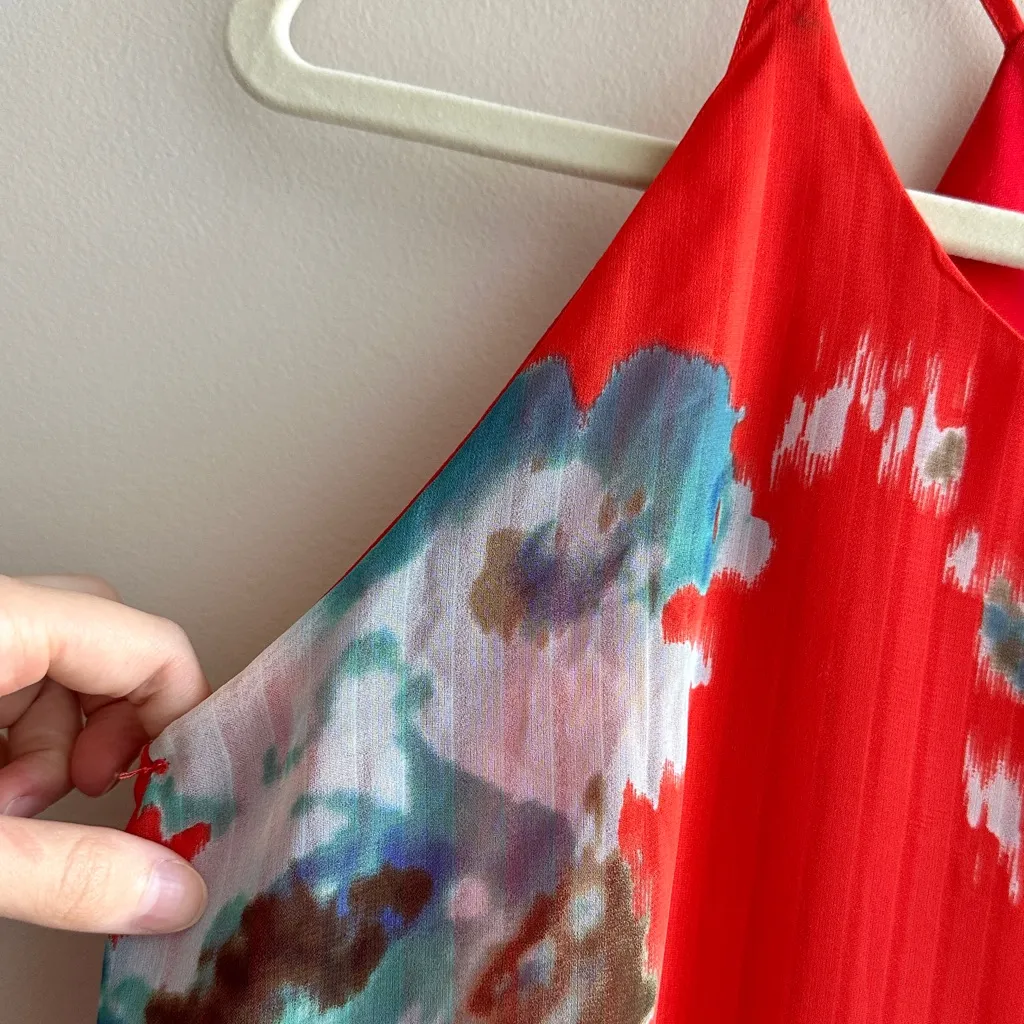 Sienna Sky Tropical Pleated High Neck Tank Top, Orange/Blue Floral, XS - Image 3