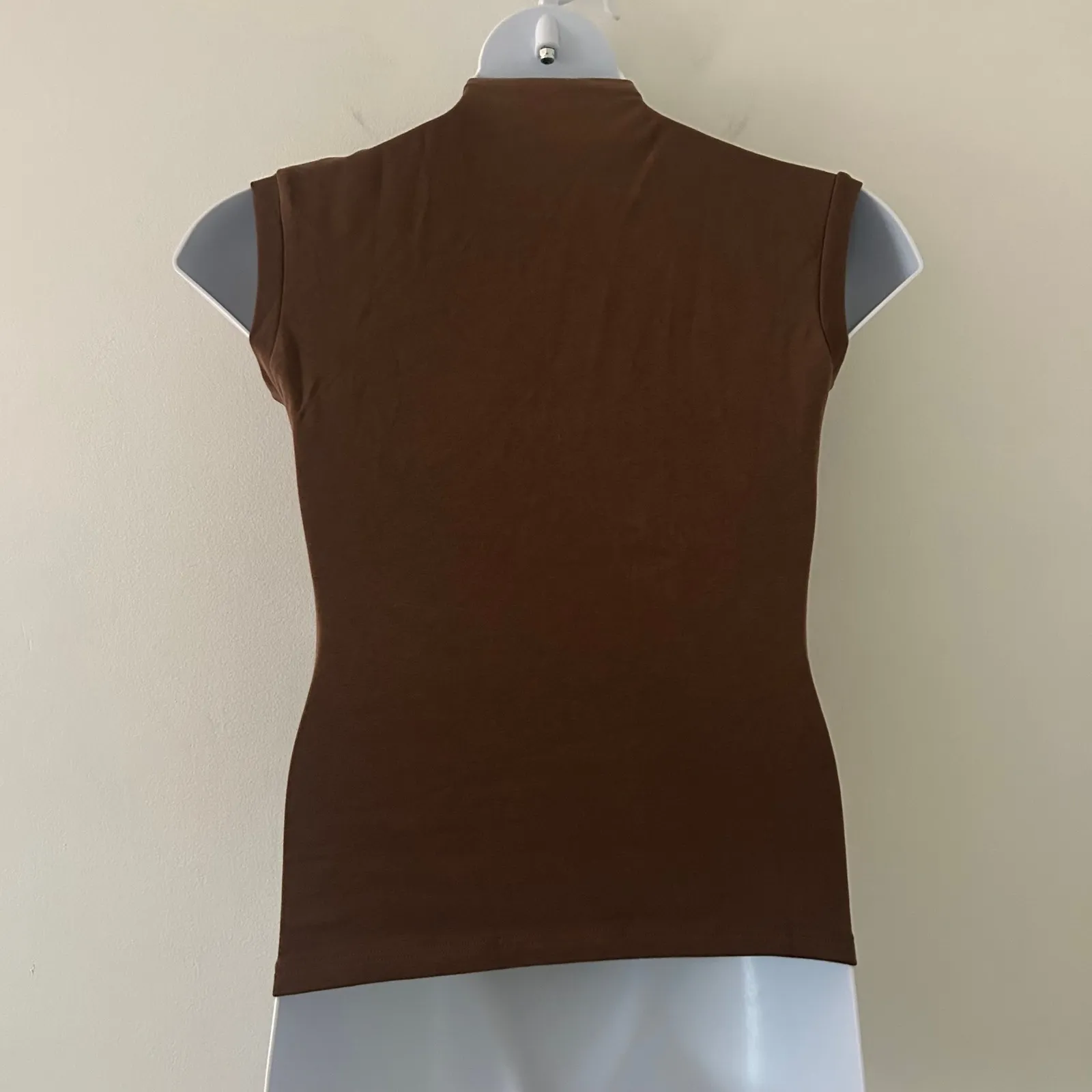 OGL Women's Asymmetrical Ruching Mockneck Tank Top Mocha M Medium New Brown - Image 6