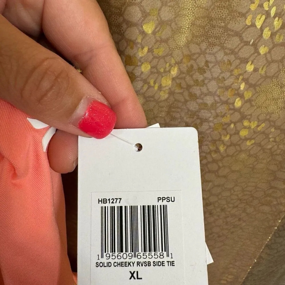 Hurley Solid Cheeky Reversible Side Tie Bikini Bottom Coral Yellow XL - Image 5