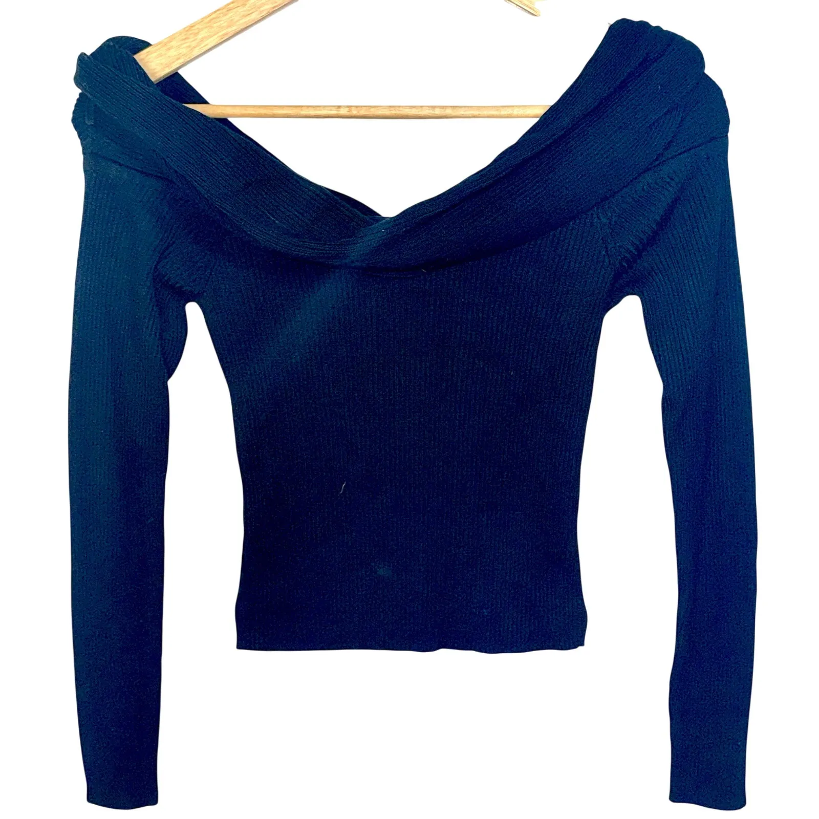 Abercrombie & Fitch Black Knit Off Shoulder Long Sleeve Crop Top Sweater Women M - Image 2