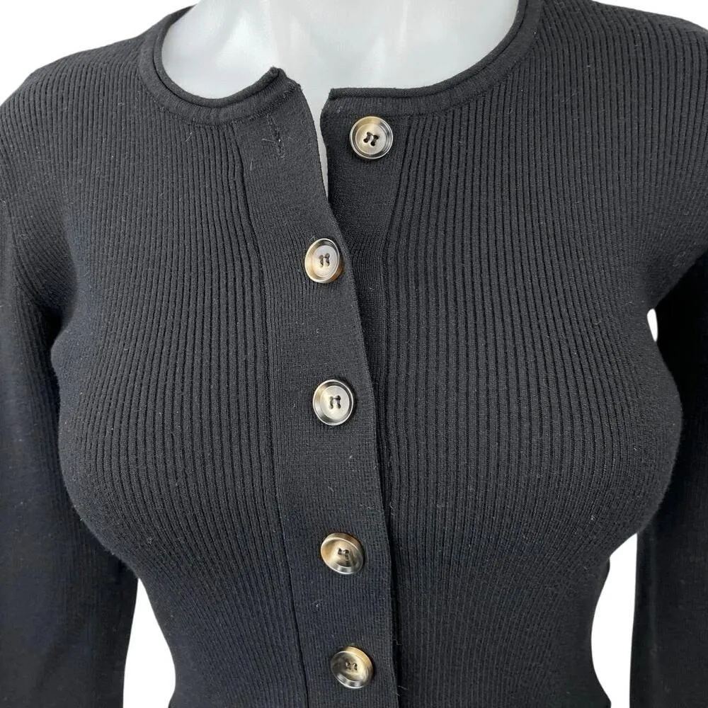 MOD REF Black Ribbed Knit Button Down Cropped Cardigan Sweater Top Size S - Image 3