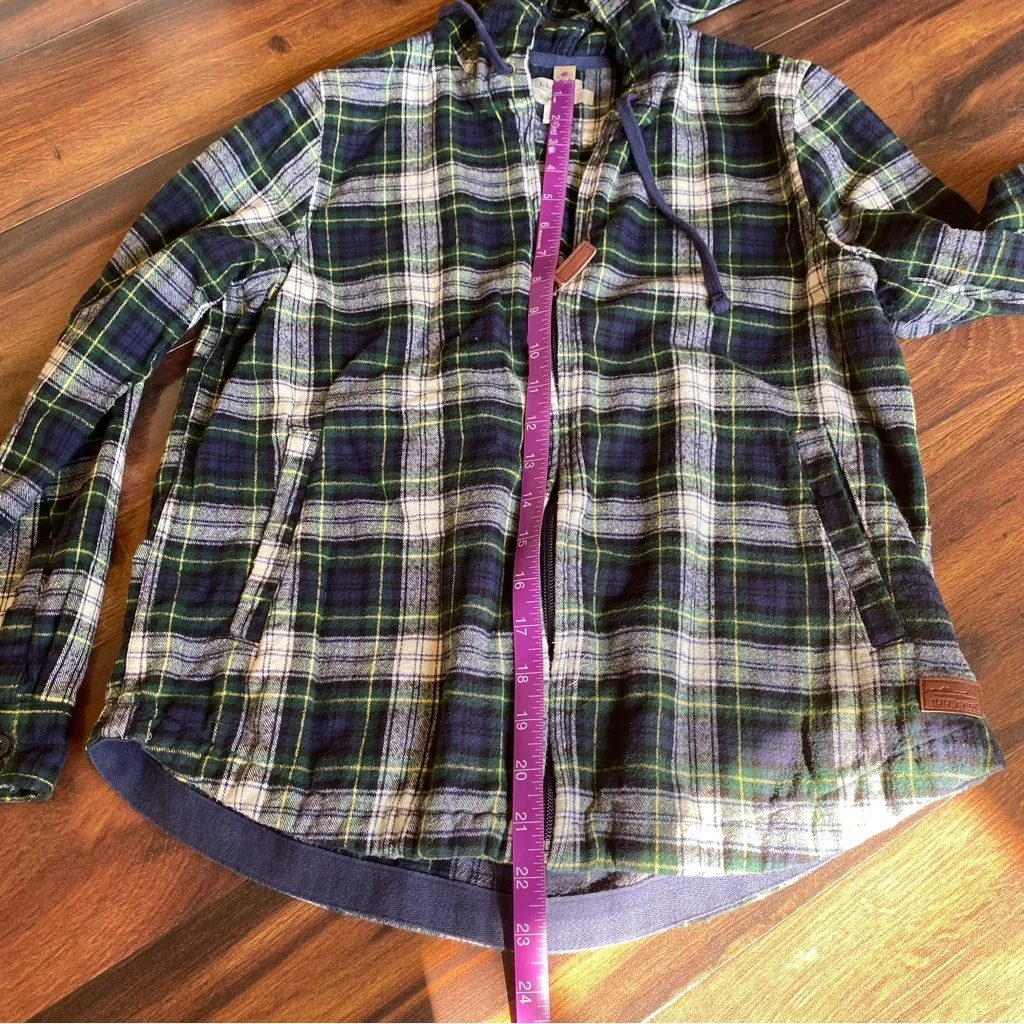 LL Bean Relaxed Fit Cotton Flannel Hooded Full Zip Shirt Jacket Shacket Blue Size undefined - Image 8