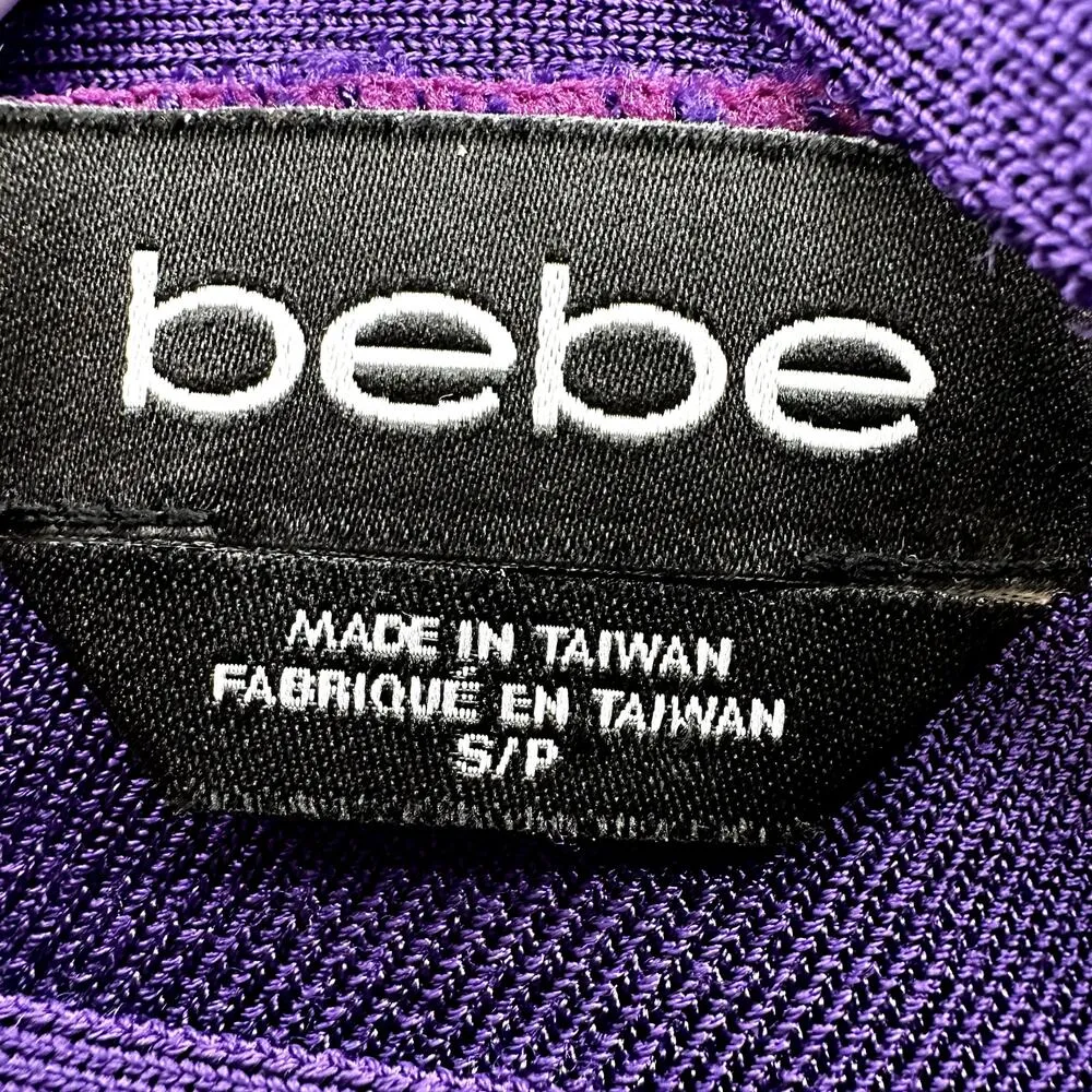 Bebe Mini Bodycon Dress Strappy V Neck Cutout Stretch Party Club Purple Small - Image 2