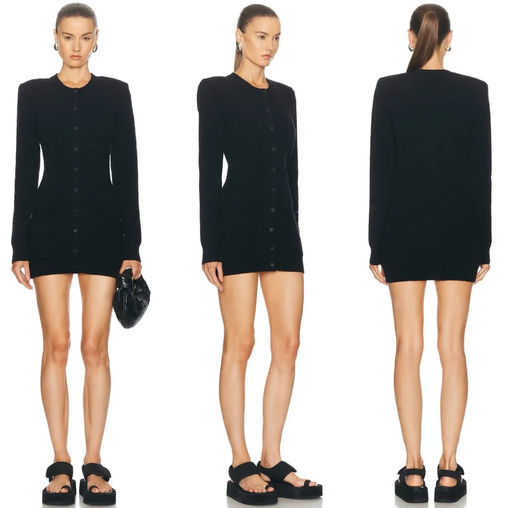 New WARDROBE.NYC Black Knit Cardigan Mini Dress with Shoulder Pads Size XS - Image 3
