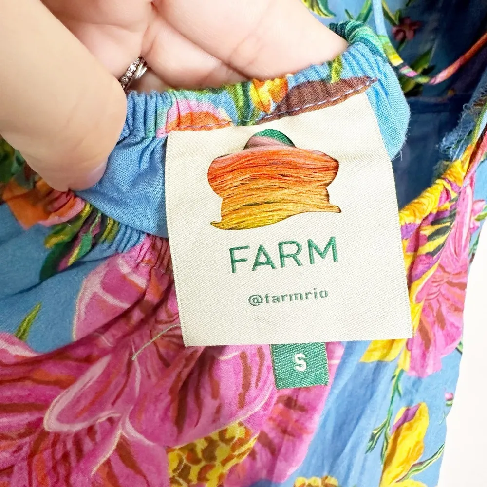 Womens Dress Toucans Garden Midi Puff Sleeve Cut-Out Floral Blue Size S - Image 7