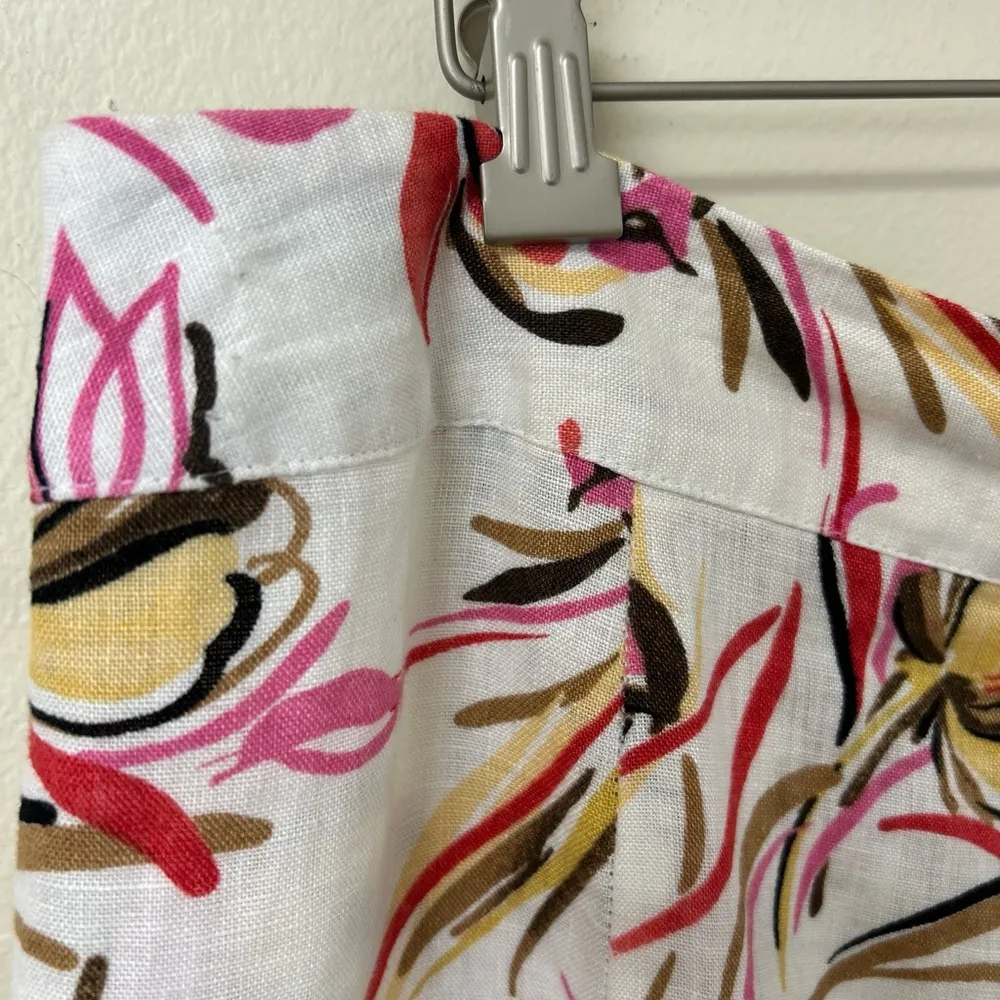 JM Collection 100% Linen long floral A-Line Midi side zip Skirt size 14 - Image 6