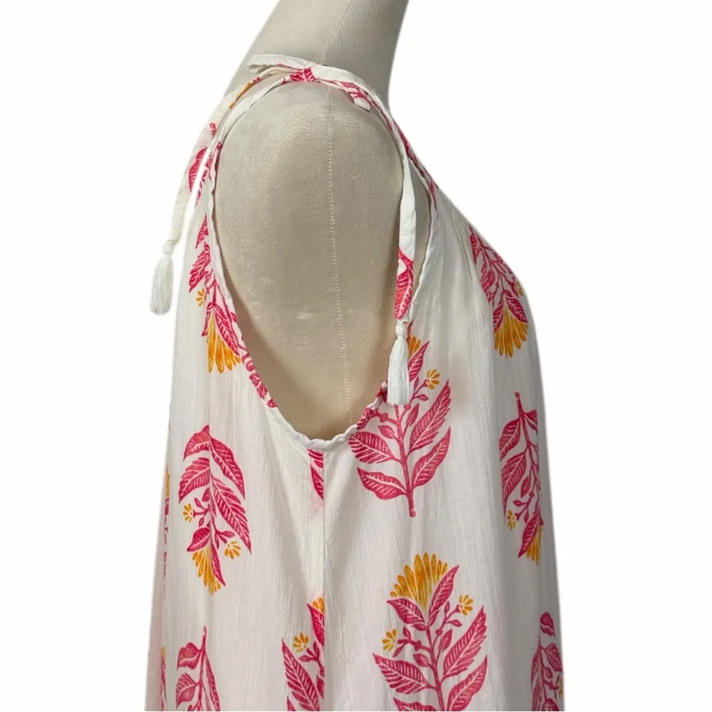 Old Navy Cotton Maxi Dress Sleeveless V-neck White Pink Floral Women Size Large - Image 8