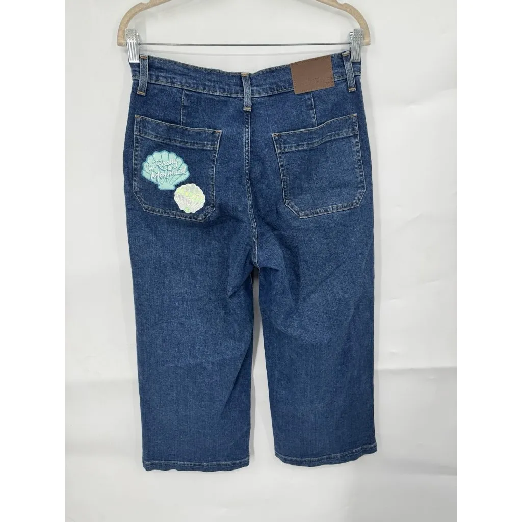 J.‎ Crew Mercantile Wide Leg Mermaid Ocean Patch Work Jean Women 28 Blue Wash - Image 2