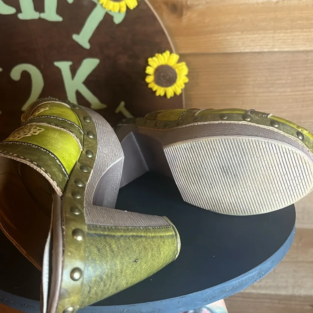 Spring Step Leather Marietta Turkish Clog SlipOn Wood Heel 38 / 7.5 Floral Green - Image 8