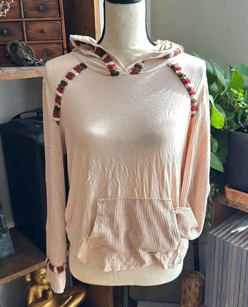 POL Beige and Cream Women's Contrast Hoodie Small - Image 2