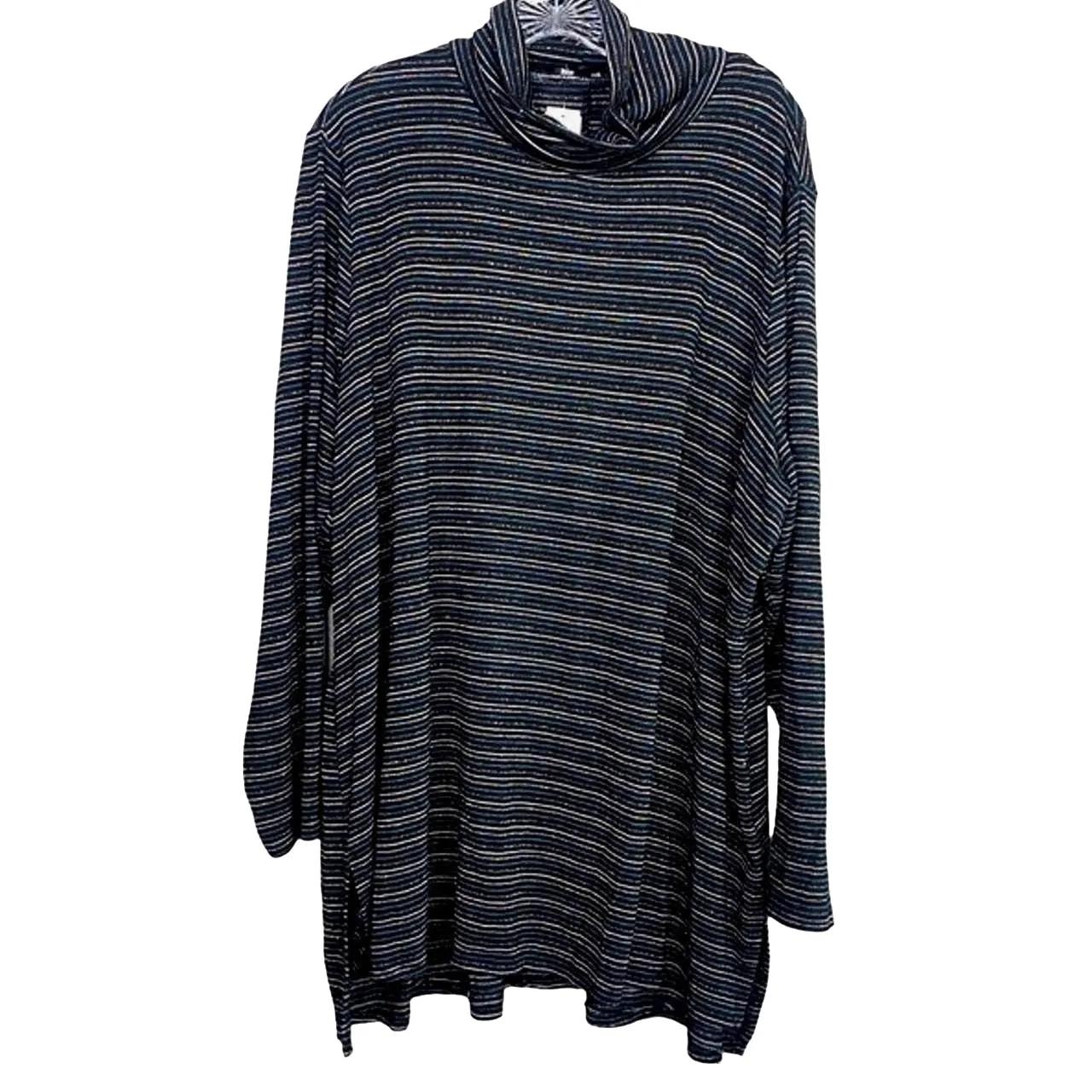 Lane Bryant Longsleeve Metallic Shimmery Stripes Turtleneck Top 2XL Black Silver - Image 15