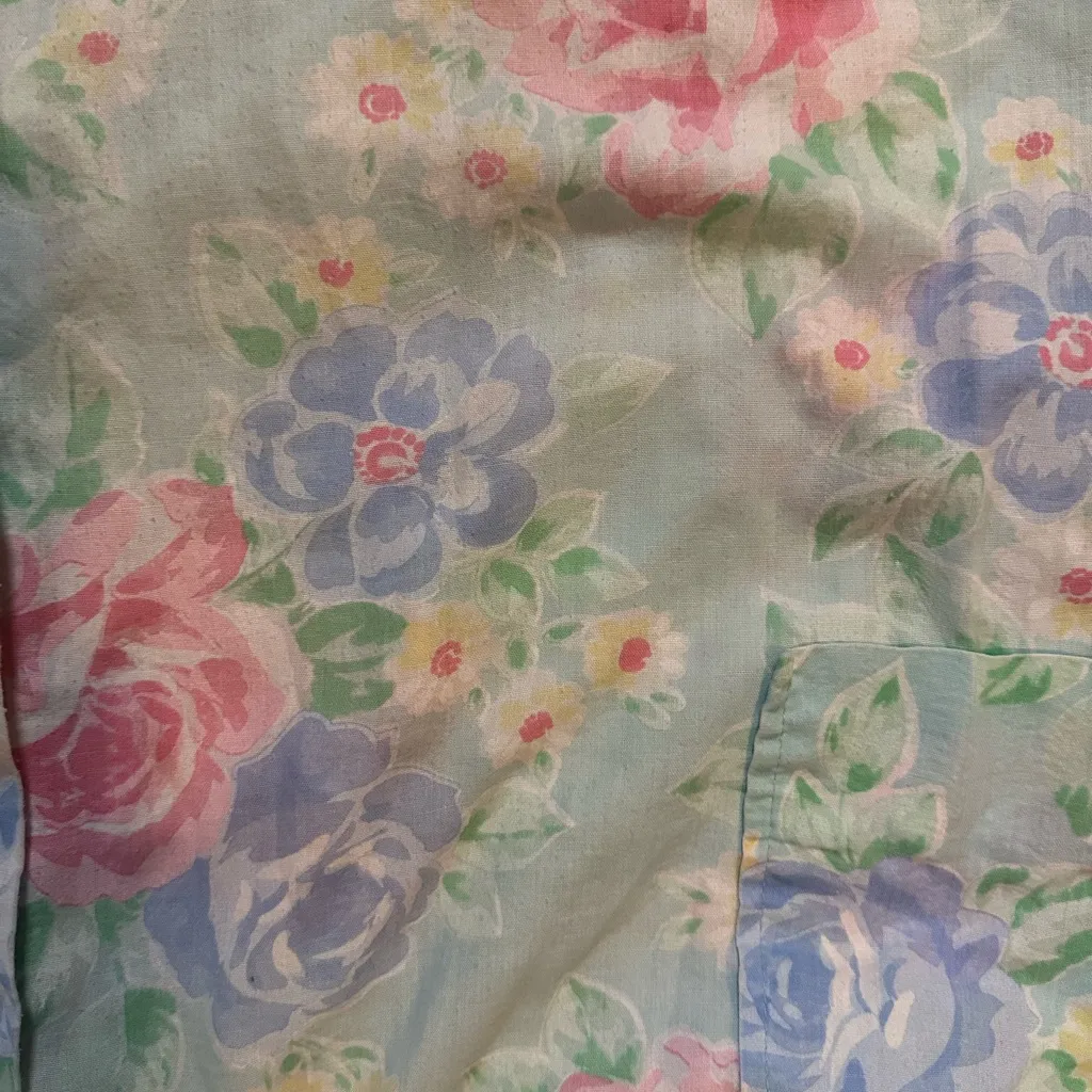 Vintage Leisure Life Cottagecore Floral Button front Nightgown Housecoat Granny Green Size L - Image 10