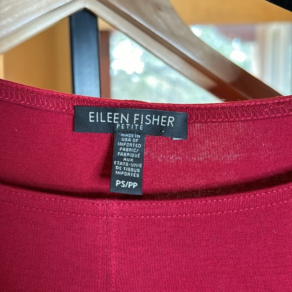 Eileen Fisher Lacquer Red Viscose Jersey Ballet Neck Tunic Top Size Petite Small - Image 2
