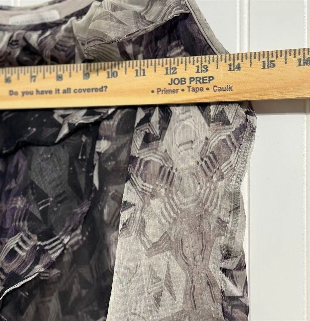 New York & Company Y2K Sheer Tiered Ruffle Cami Top Black Geometric Size M Size M - Image 3