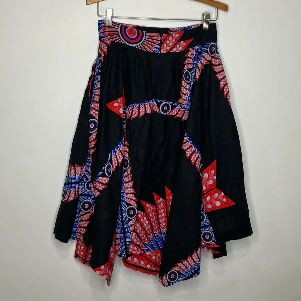 Amani Africa‎ 100% cotton bright colored skirt with handkerchief hem womens sz 6 Black - Image 2