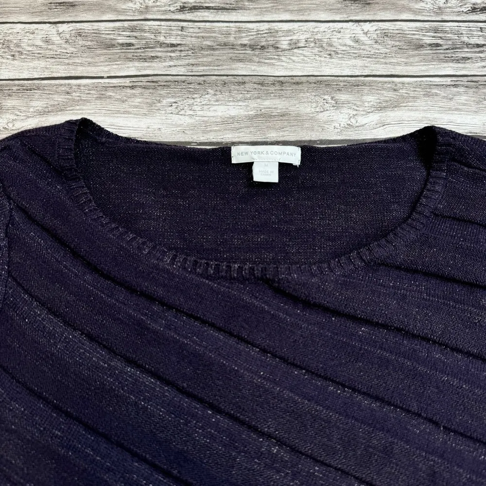 New York & Company Womens Asymmetrical Sweater Dark Purple Metallic M Med Medium - Image 3