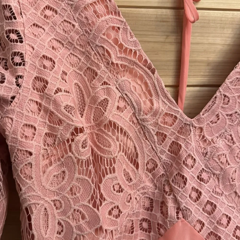 Tularosa Sz Small Pink Long Sleeve Lace Cocktail Party Low Back Mini Dress - Image 5