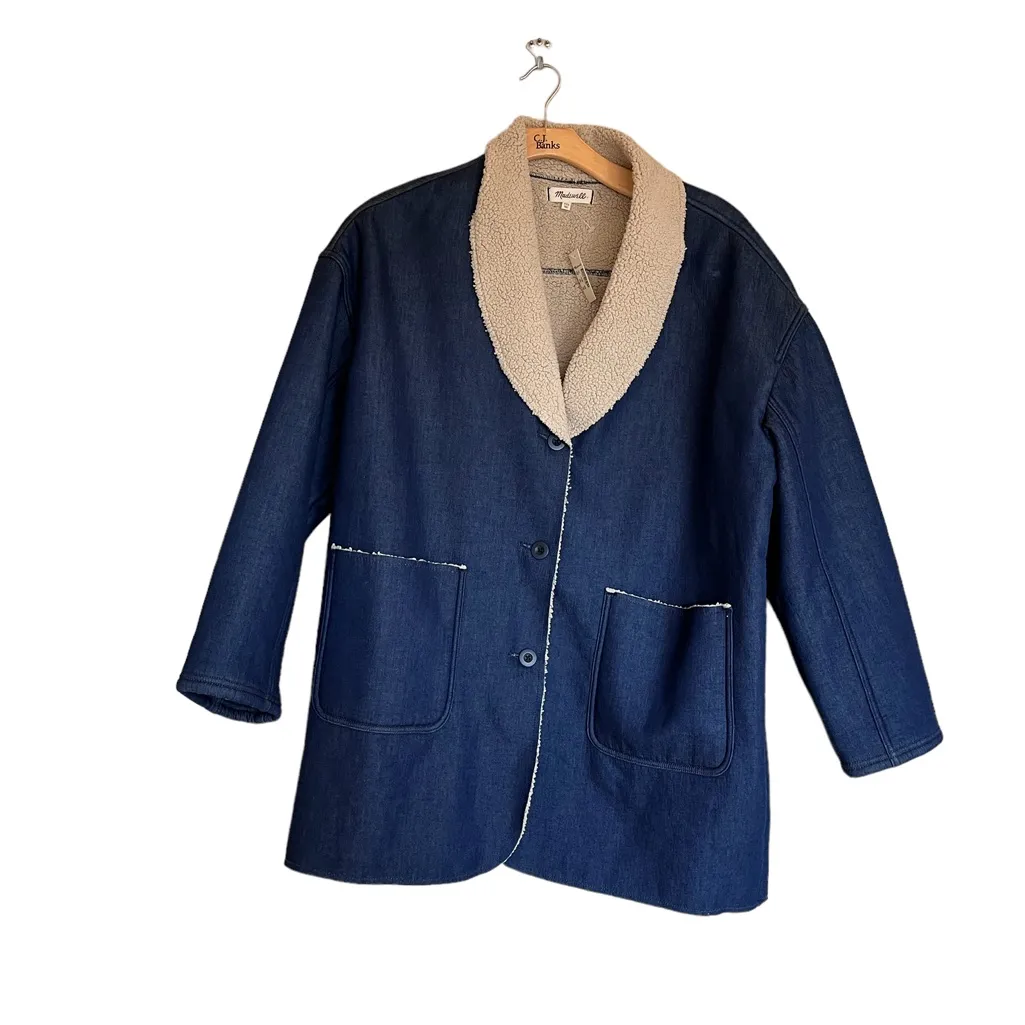 NWT  Madewell Sherpa-Bonded Denim Cocoon Coat - Image 12