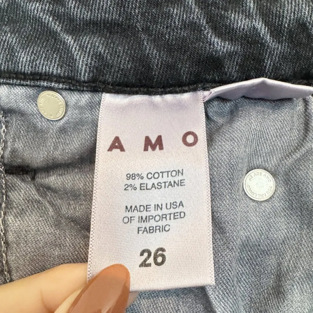 AMO Denim Stix High Rise Raw Hem Jeans Faded Black Stretch Anthropologie Size 26 - Image 5