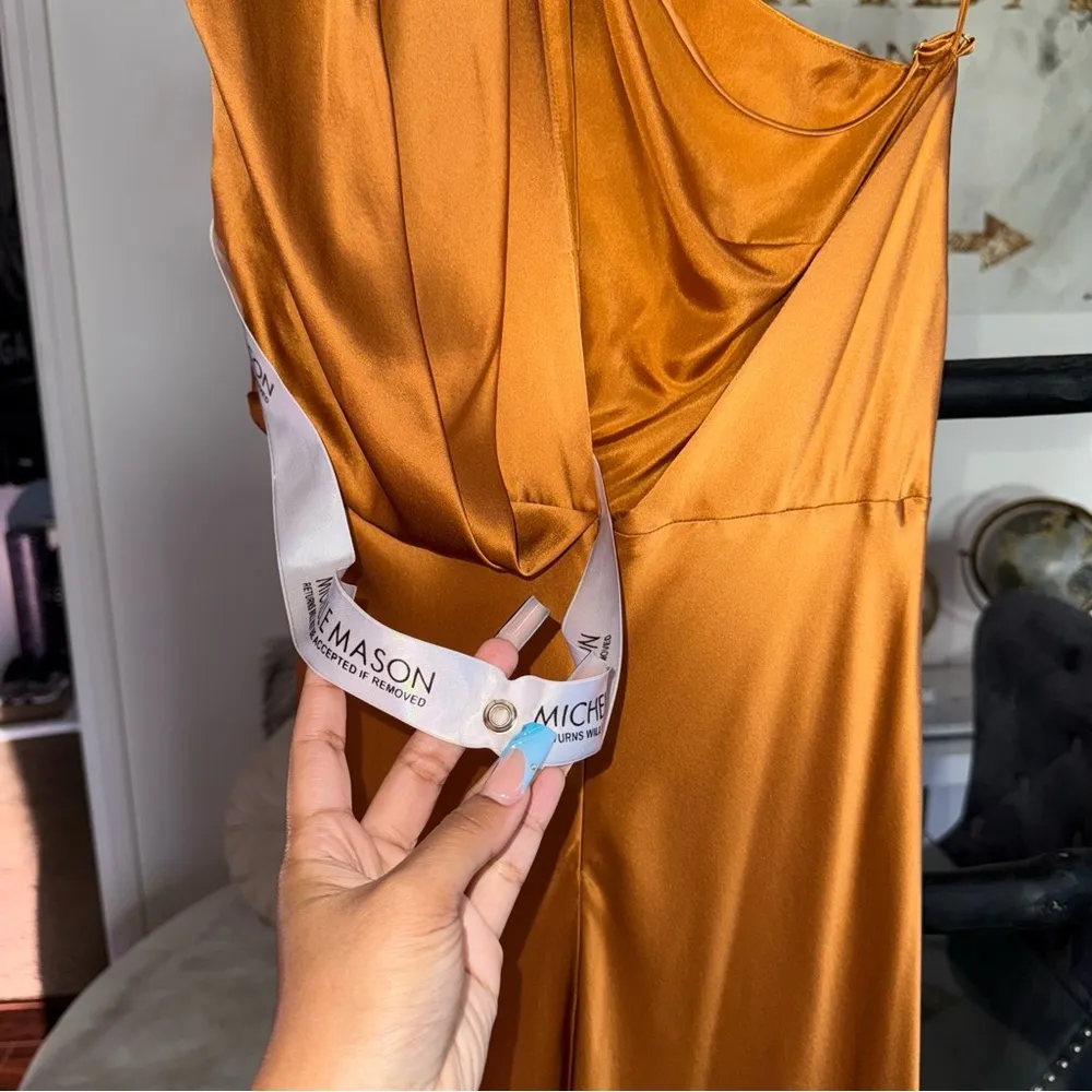 Michelle Mason Asymmetrical Open Back Draped Gown in Copper - Image 11