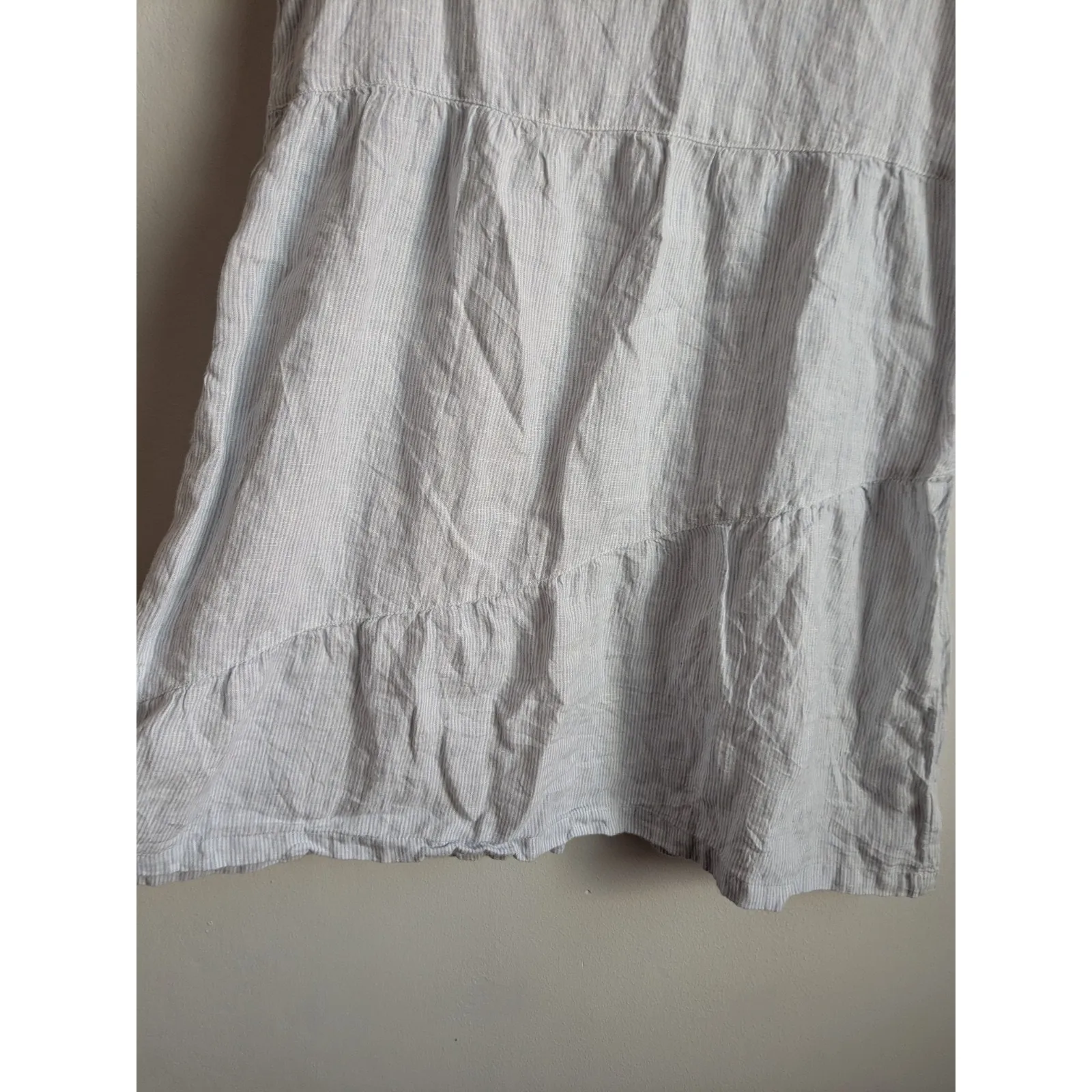 Lucky Brand Dress Linen Women’s V-Neck Sleeveless Striped Tiered Blue White Sz M - Image 8