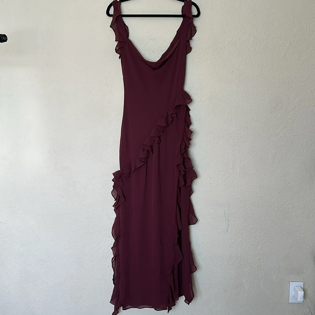 HOUSE OF CB ARIELA MULBERRY RUFFLE MAXI DRESS wine size XL NWOT‎ - Image 11