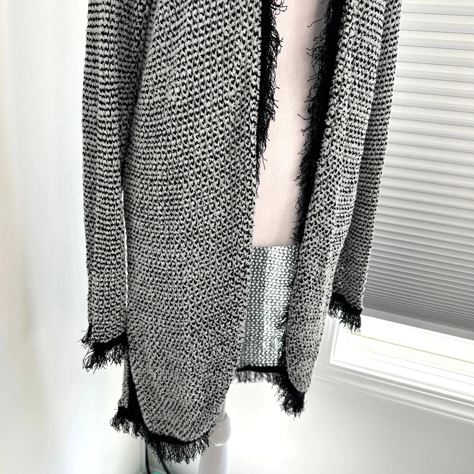 Per Se Fringe Textured Cardigan Sz Large Open Knit Boho Capsule Layer Sweater - Image 3