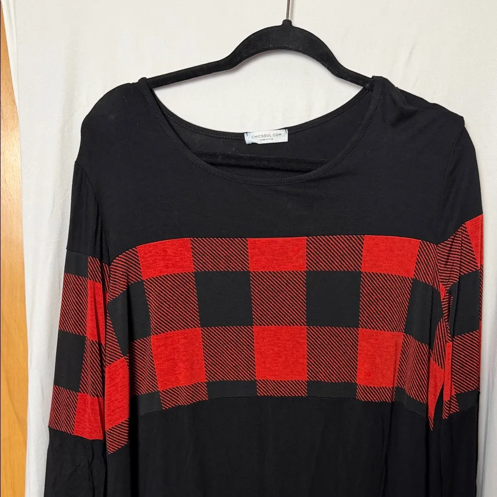 Chic Soul Buffalo Plaid Black and Red Women's Long Sleeve Top Size XL - Image 3