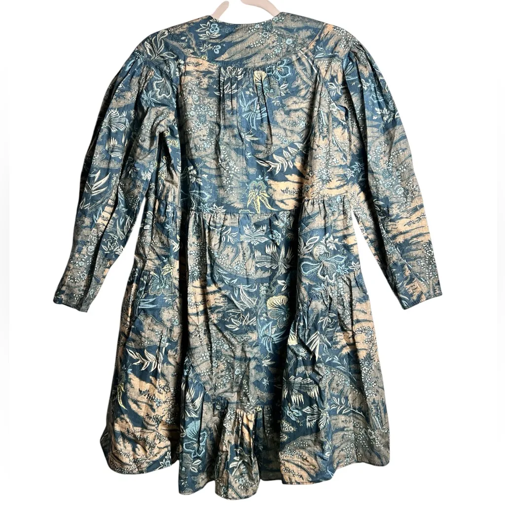 Ulla Johnson Leiko Dress Blue Floral Print Cotton Long Sleeve Mini 00‎ Boho - Image 6