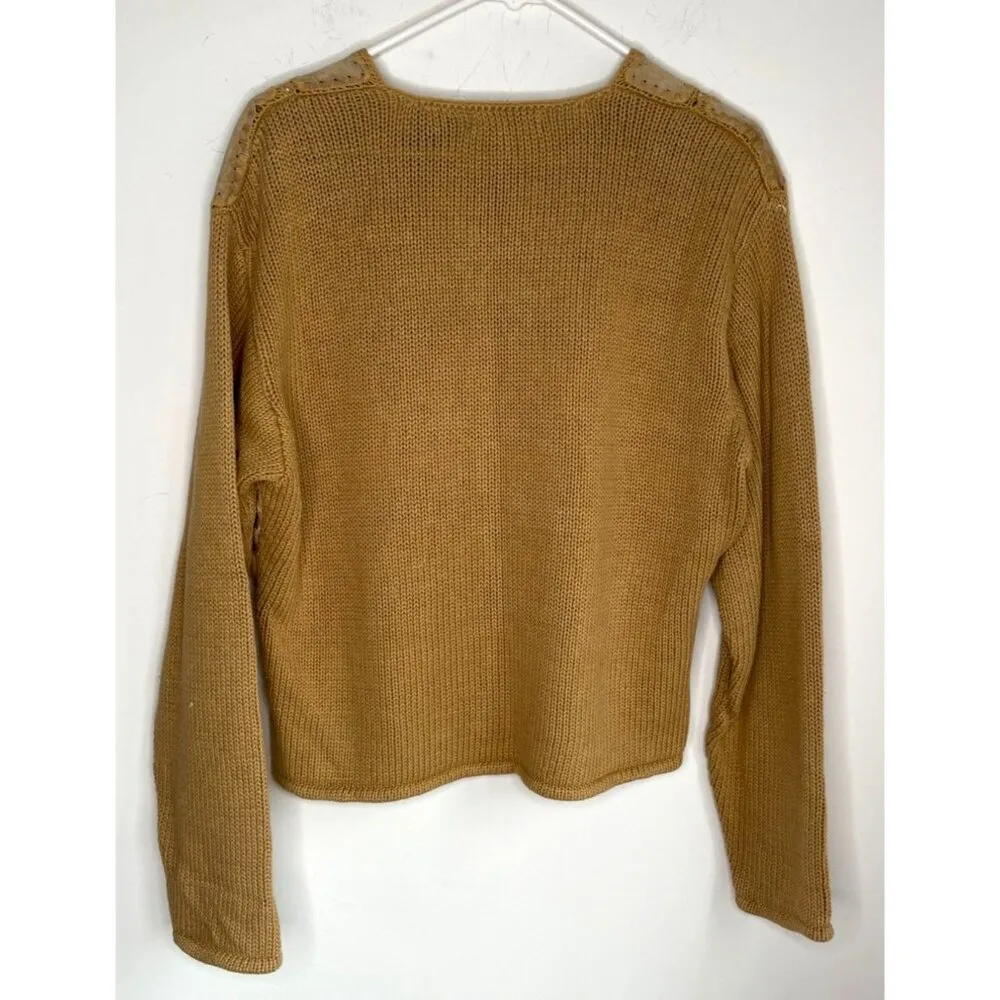 Vintage 80s Eagle's Eye Genuine Leather Patchwork Cardigan Sweater Jacket Brown Size XL - Image 5