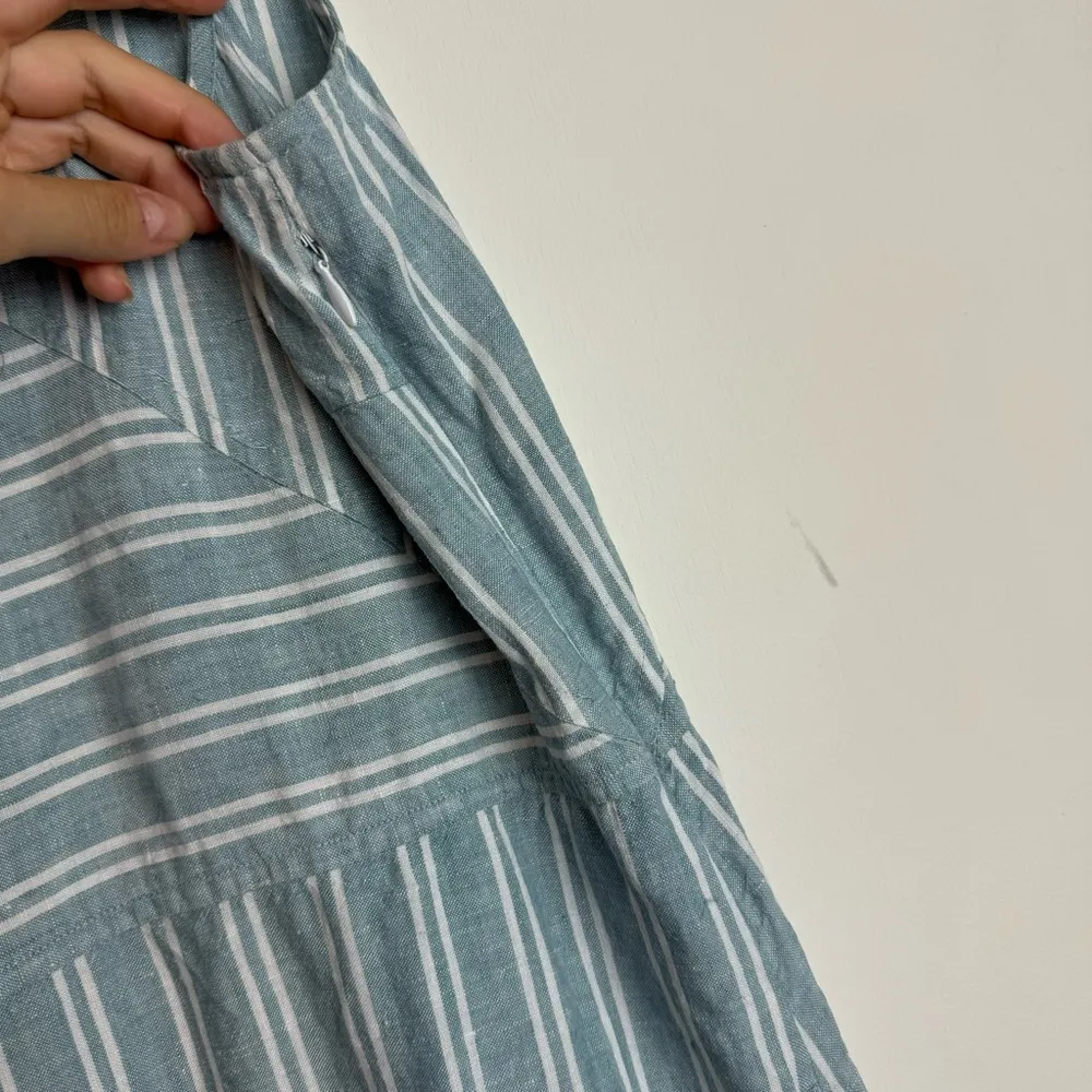 J. Jill Love Linen Midi Maxi Dress Sz Large Tall Blue White Stripe Slit Hem - Image 11