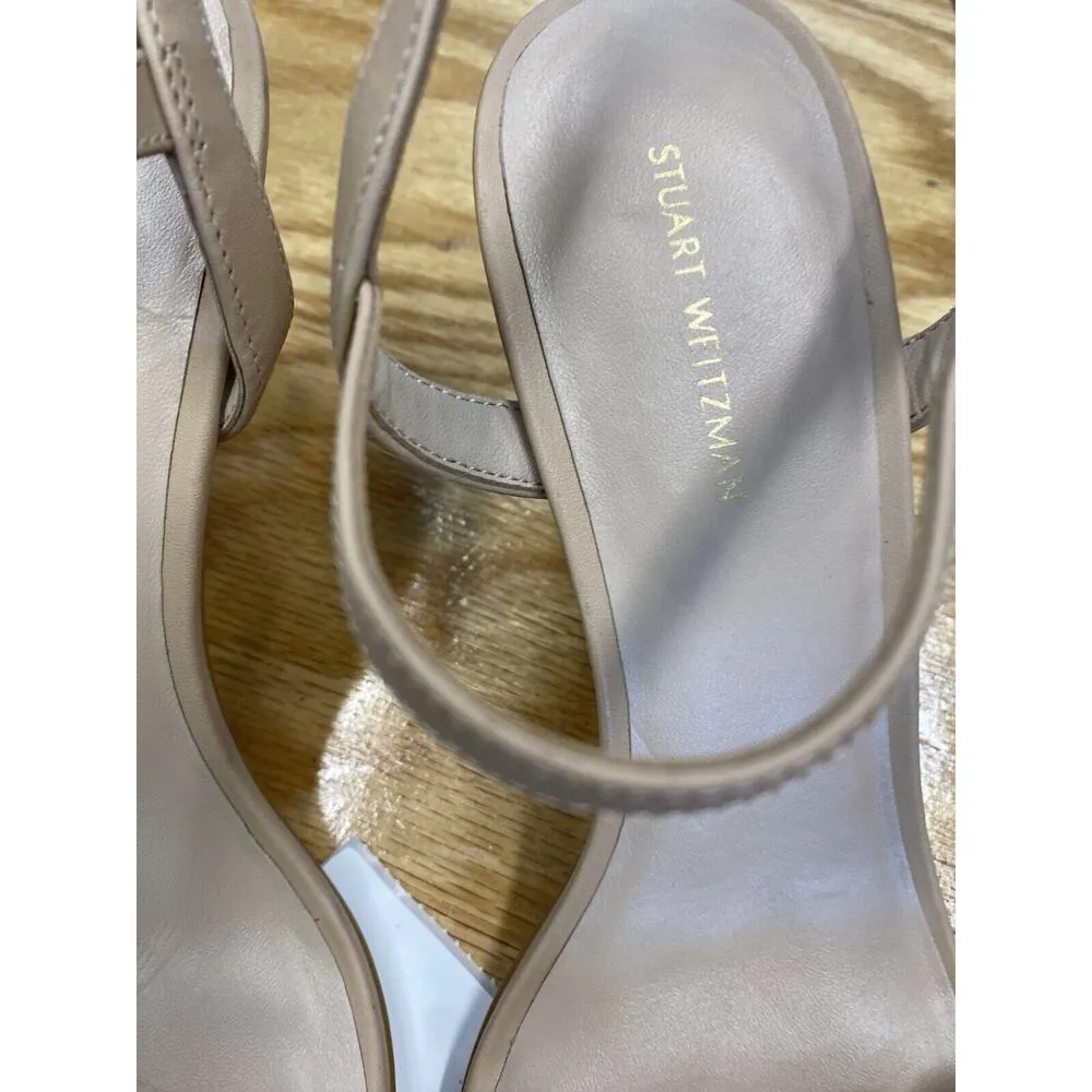 Stuart Weitzman Braided Heeled Sandals Womens 9 Beige Leather Stiletto Party S72 - Image 2