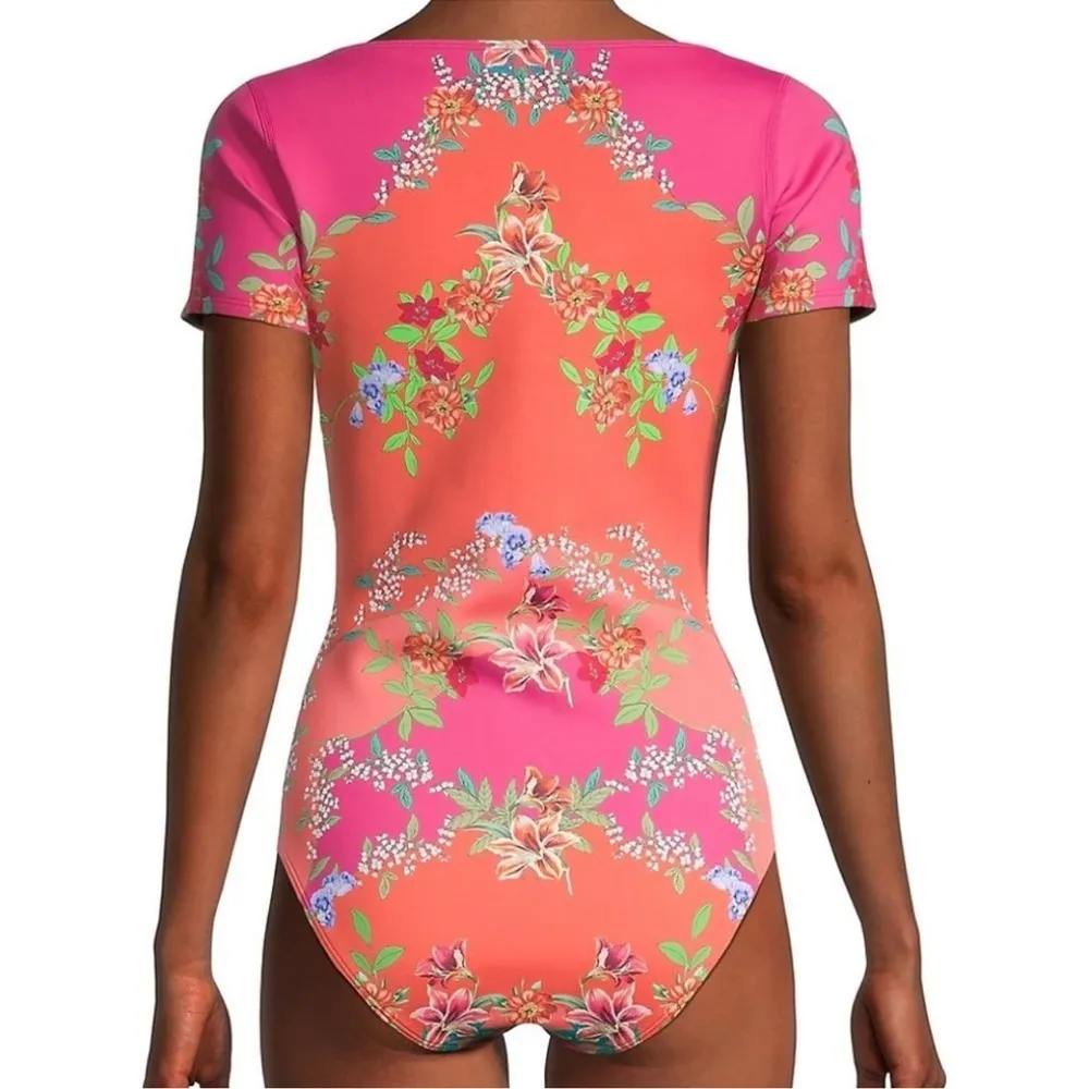 NWT Johnny Was Wave Surf One Piece Neoprene Orange Pink Floral Swim Suit $298 - Image 4