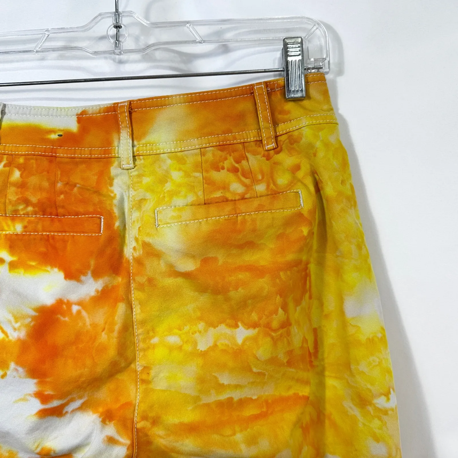 Talbots Size 2P Pants Wide Leg Crop Handmade Tie Dye Chino Yellow‎ Orange 368 - Image 10