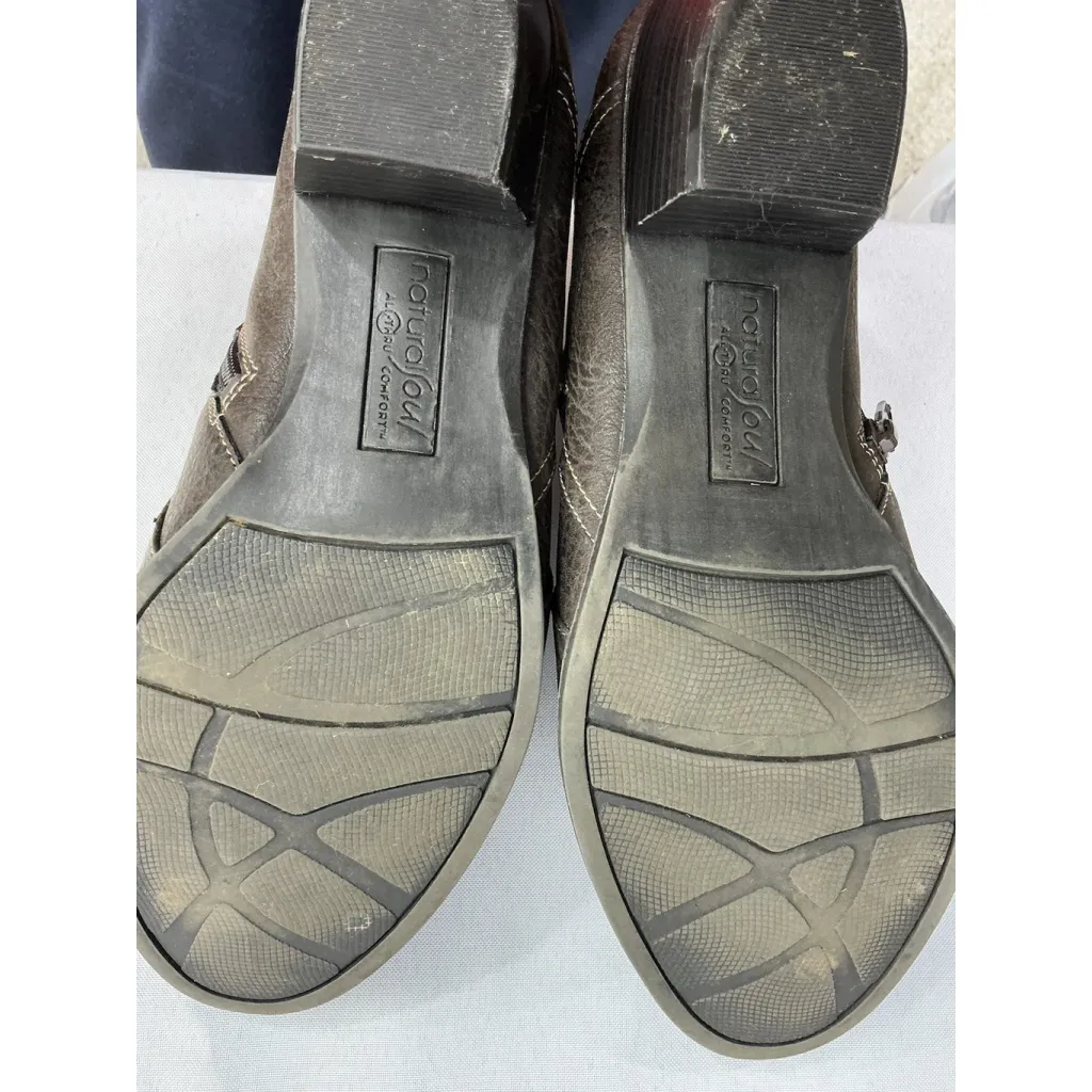 Womans Natural Soul Ankle Bootie 8 Brown Side Zip Block Heel Strap/pleated - Image 7